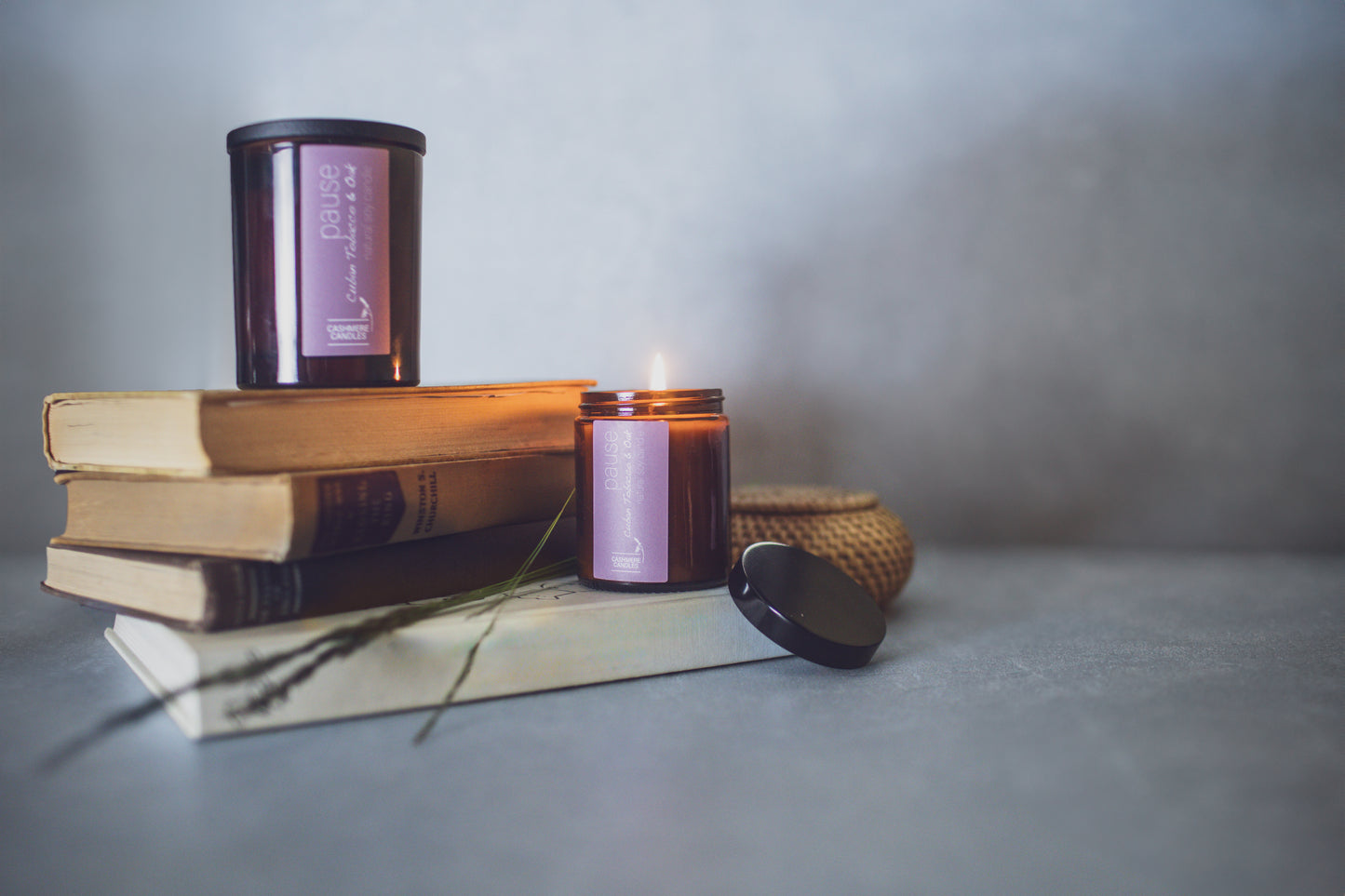 Pause Natural Soy Medium Candle (Cuban Tobacco & Oak)