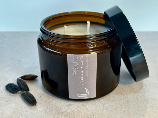 Restore Natural Soy Large 3 Wick Candle (Tonka bean & Amber)